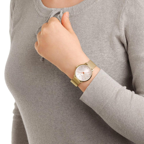 Mondaine Ladies Doppio IP Gold Polished Mesh Bracelet Watch
