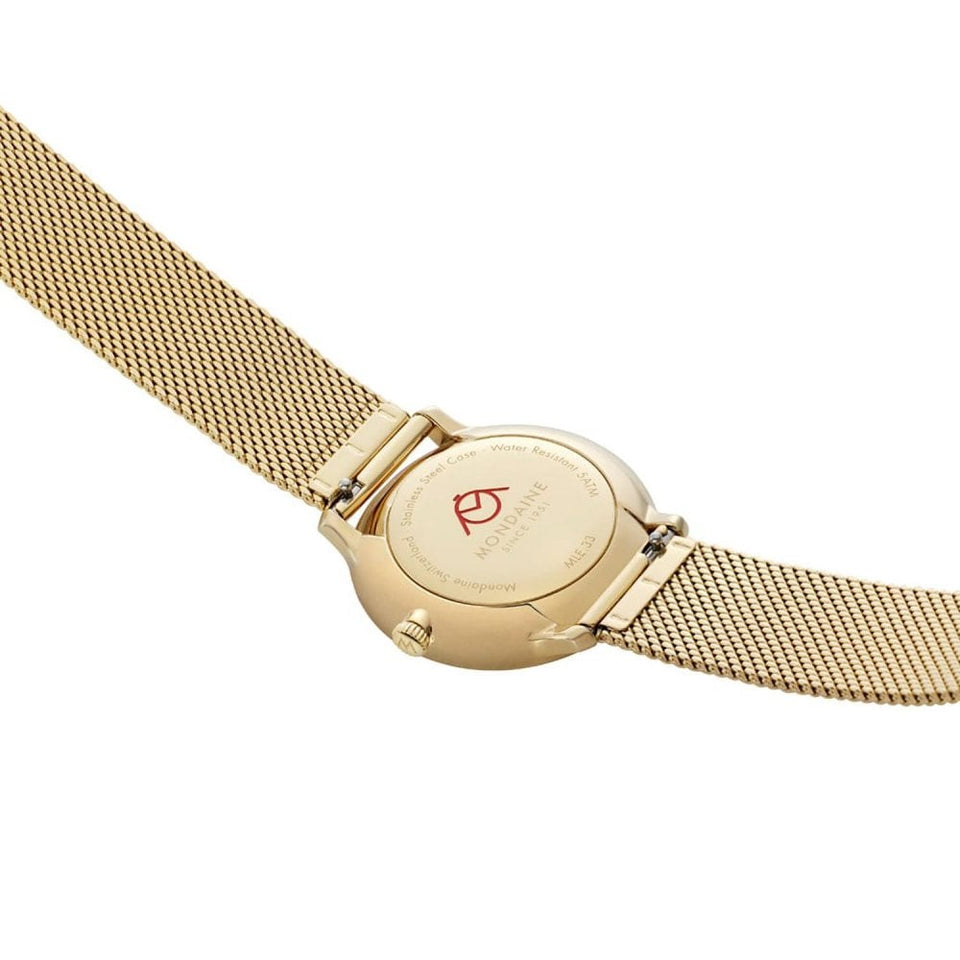 Mondaine Ladies Doppio IP Gold Polished Mesh Bracelet Watch