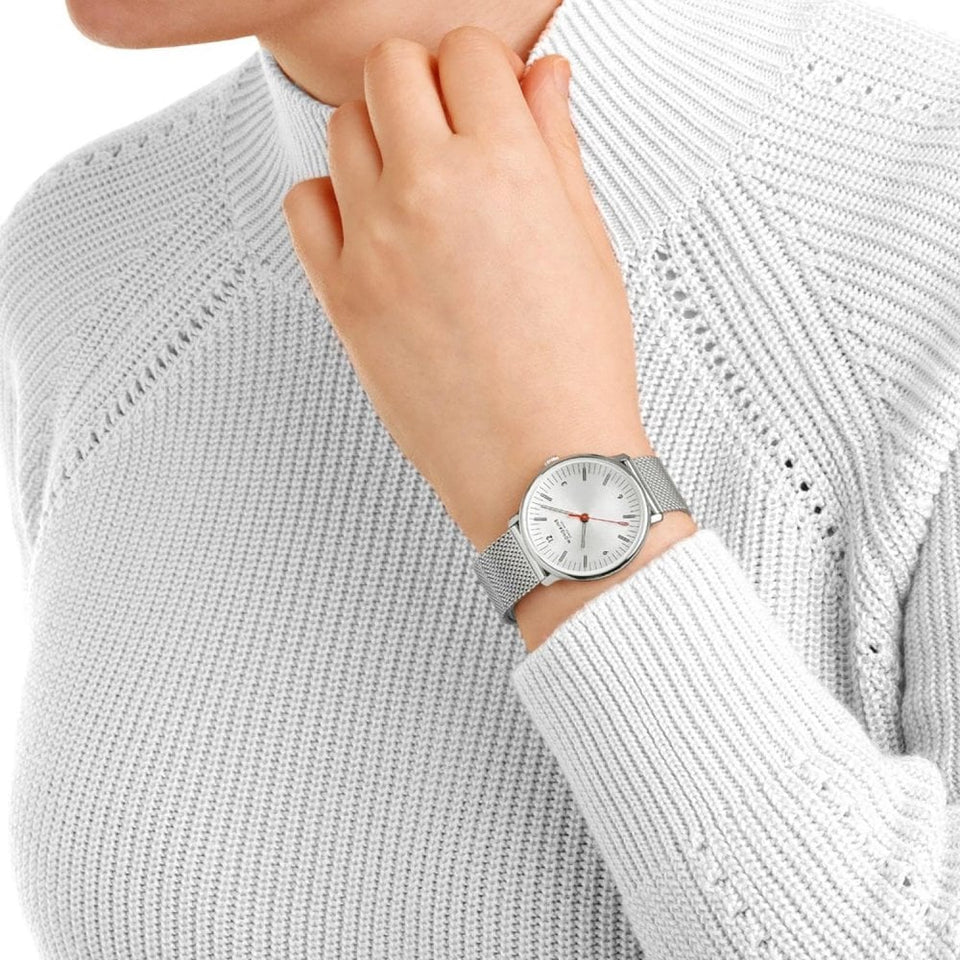 Mondaine Ladies Doppio White Dial Mesh Bracelet Watch