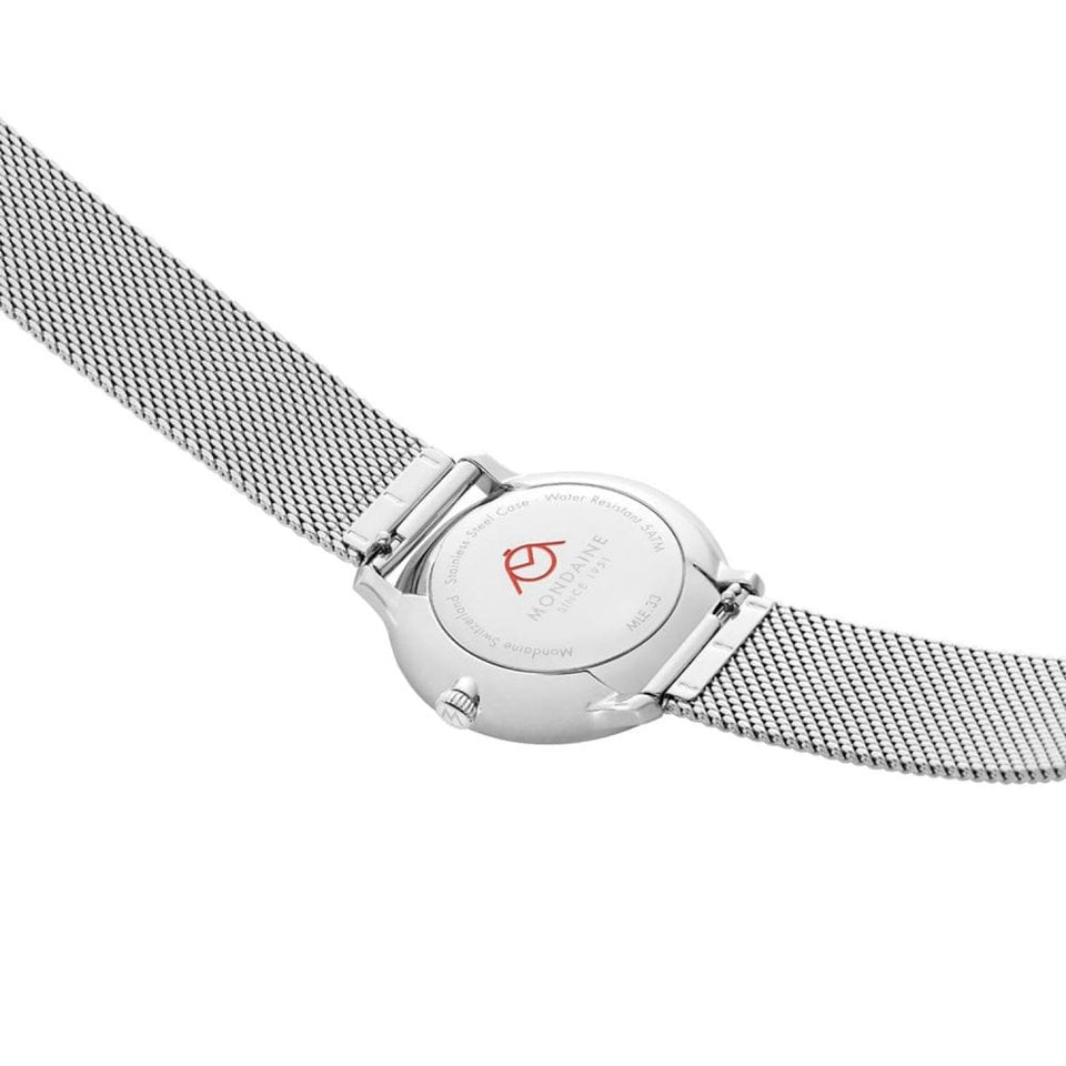 Mondaine Ladies Doppio White Dial Mesh Bracelet Watch