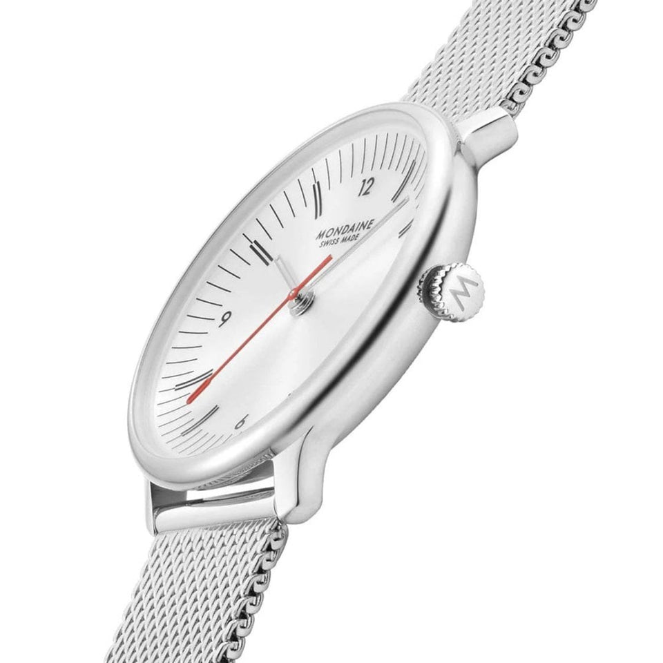 Mondaine Ladies Doppio White Dial Mesh Bracelet Watch