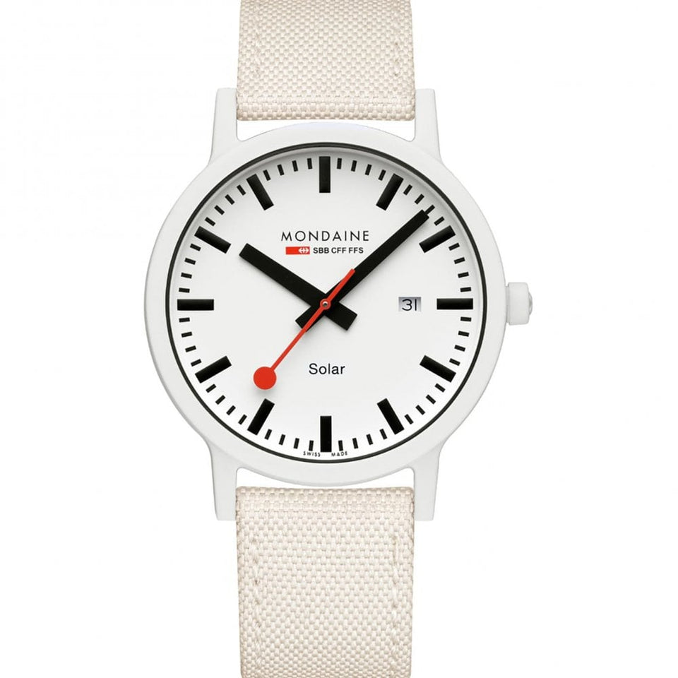 Mondaine Ladies Essence Solar 41mm White Textile Strap Watch