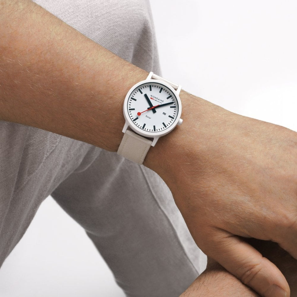 Mondaine Ladies Essence Solar 41mm White Textile Strap Watch