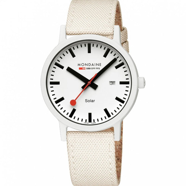 Mondaine Ladies Essence Solar 41mm White Textile Strap Watch