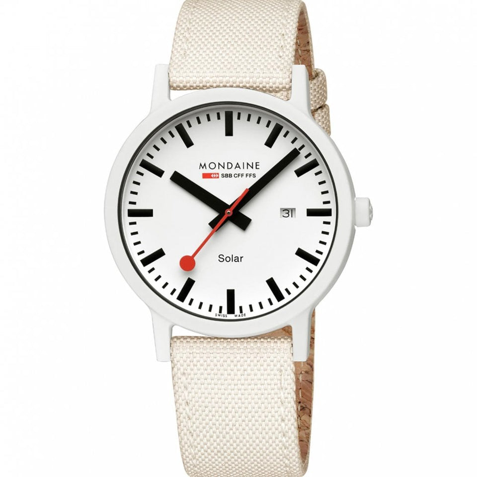 Mondaine Ladies Essence Solar 41mm White Textile Strap Watch