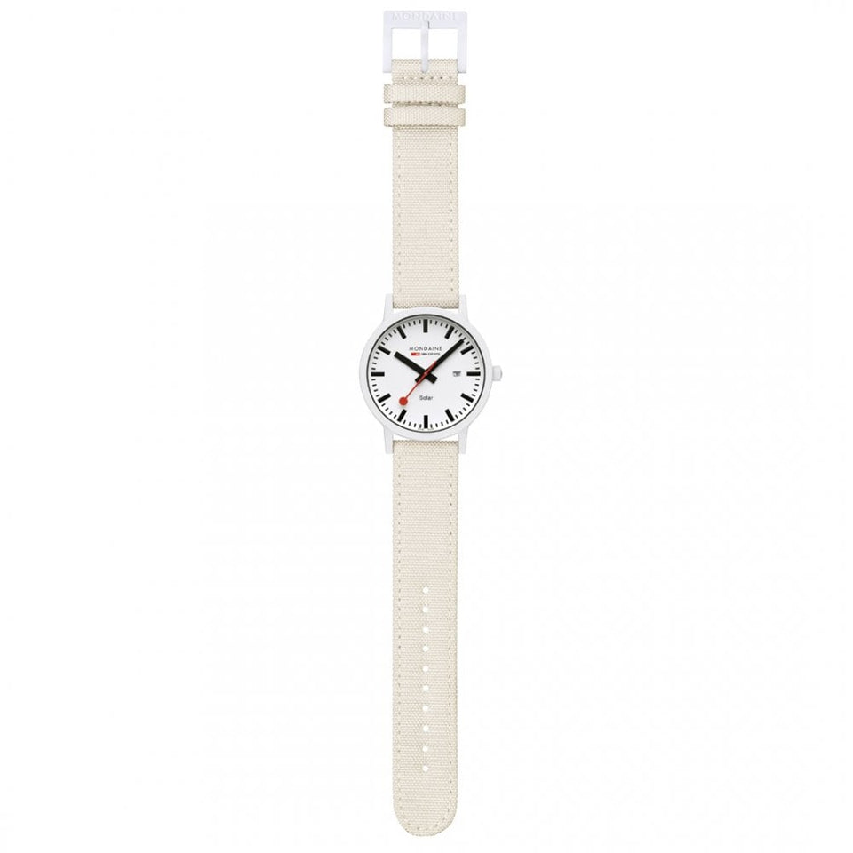 Mondaine Ladies Essence Solar 41mm White Textile Strap Watch