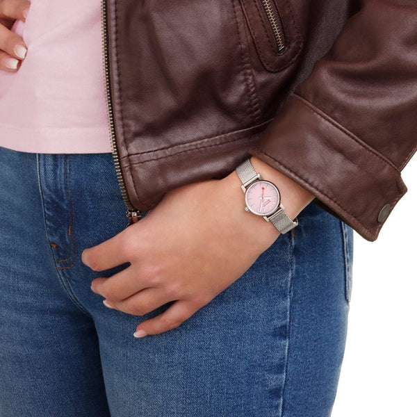 Mondaine Ladies EVO2 26mm Sunrise Pink Mesh Bracelet Watch