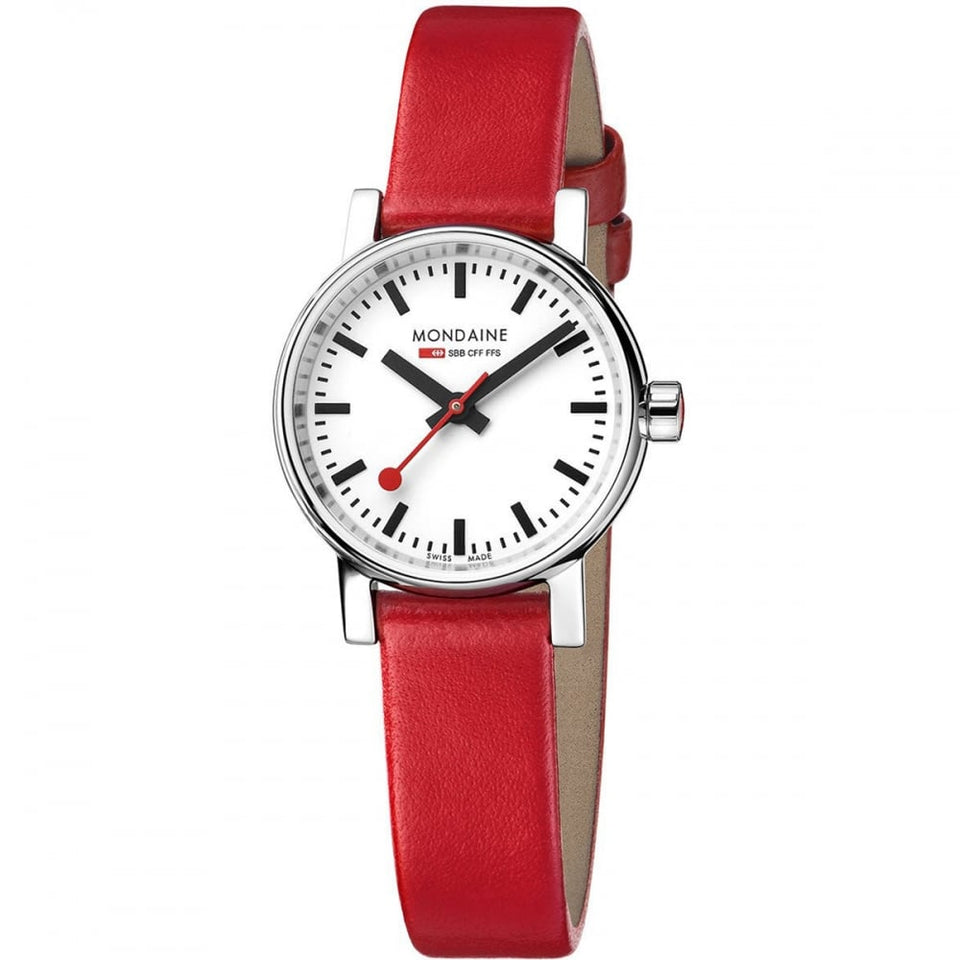 Mondaine Ladies Evo2 26mm Watch | Red Leather