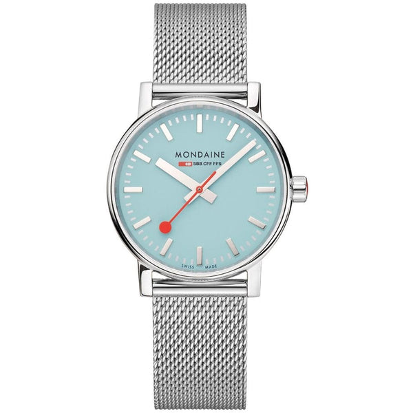 Mondaine Ladies evo2 35mm Turquoise Lake Mesh Bracelet Watch