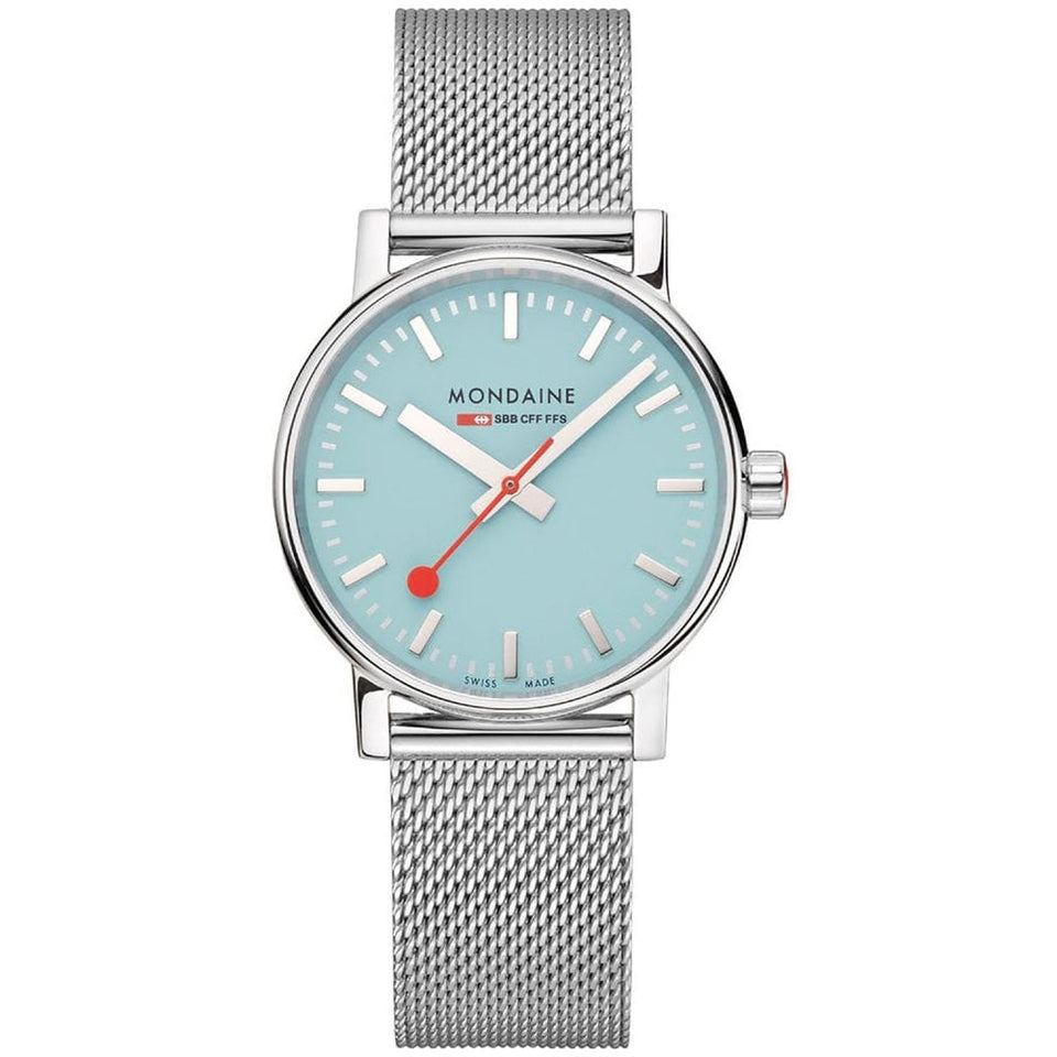 Mondaine Ladies evo2 35mm Turquoise Lake Mesh Bracelet Watch