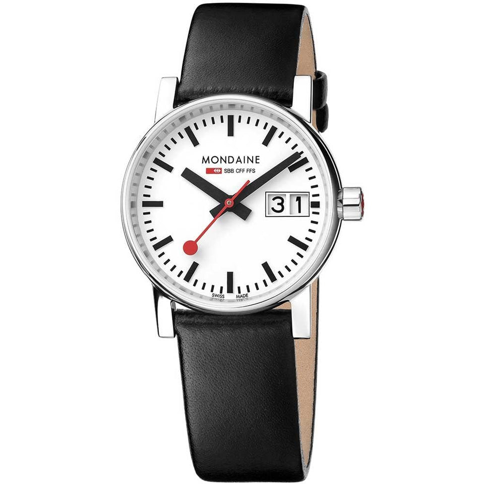 Mondaine Ladies Evo2 Big Date 30mm Vegan Black Strap Watch