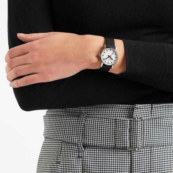 Mondaine Ladies EVO2 Black Vegan Grape Leather Watch
