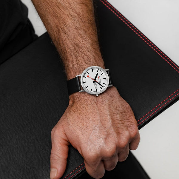 Mondaine Men's Classic 40mm Day/Date Vegan Leather Watch