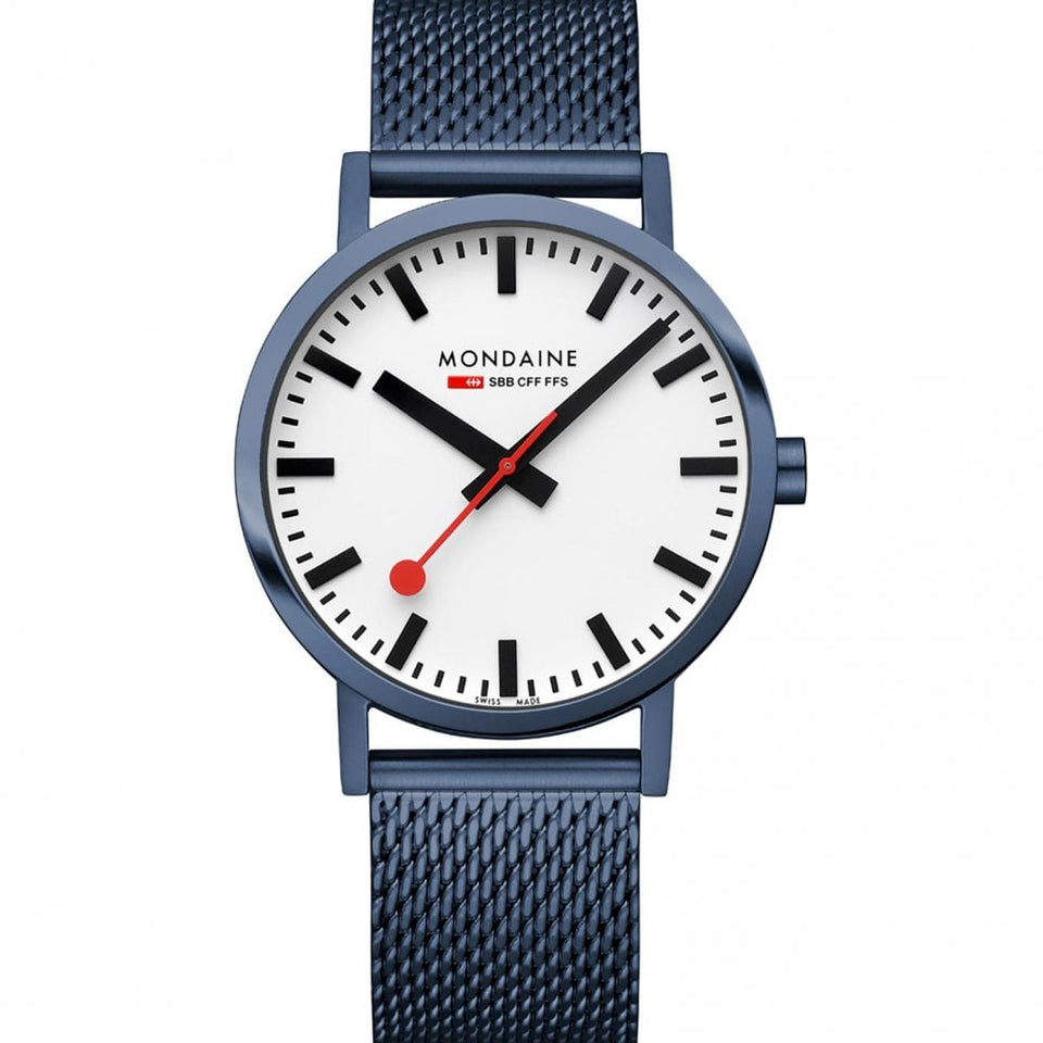 Mondaine Men's Classic Blue IP Plated Mesh Bracelet Watch
