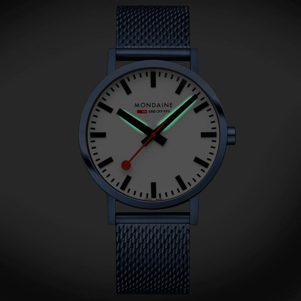 Mondaine Men's Classic Blue IP Plated Mesh Bracelet Watch