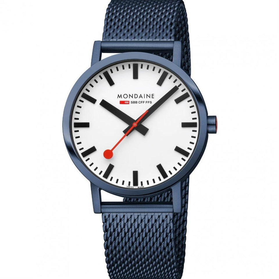 Mondaine Men's Classic Blue IP Plated Mesh Bracelet Watch