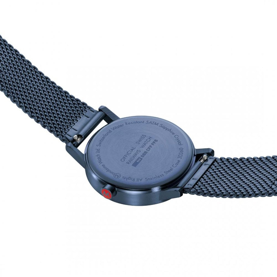Mondaine Men's Classic Blue IP Plated Mesh Bracelet Watch