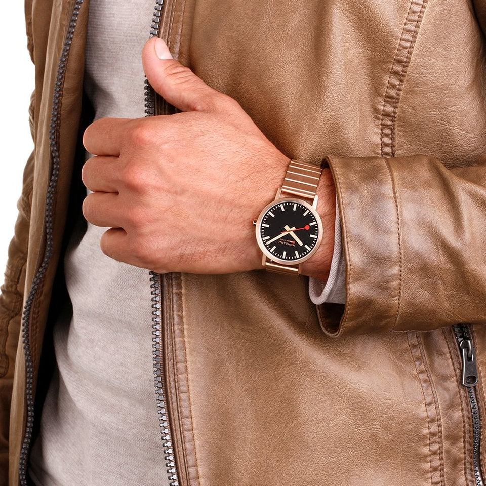 Mondaine Men's Classic Rose Gold Tone Watch, 40mm