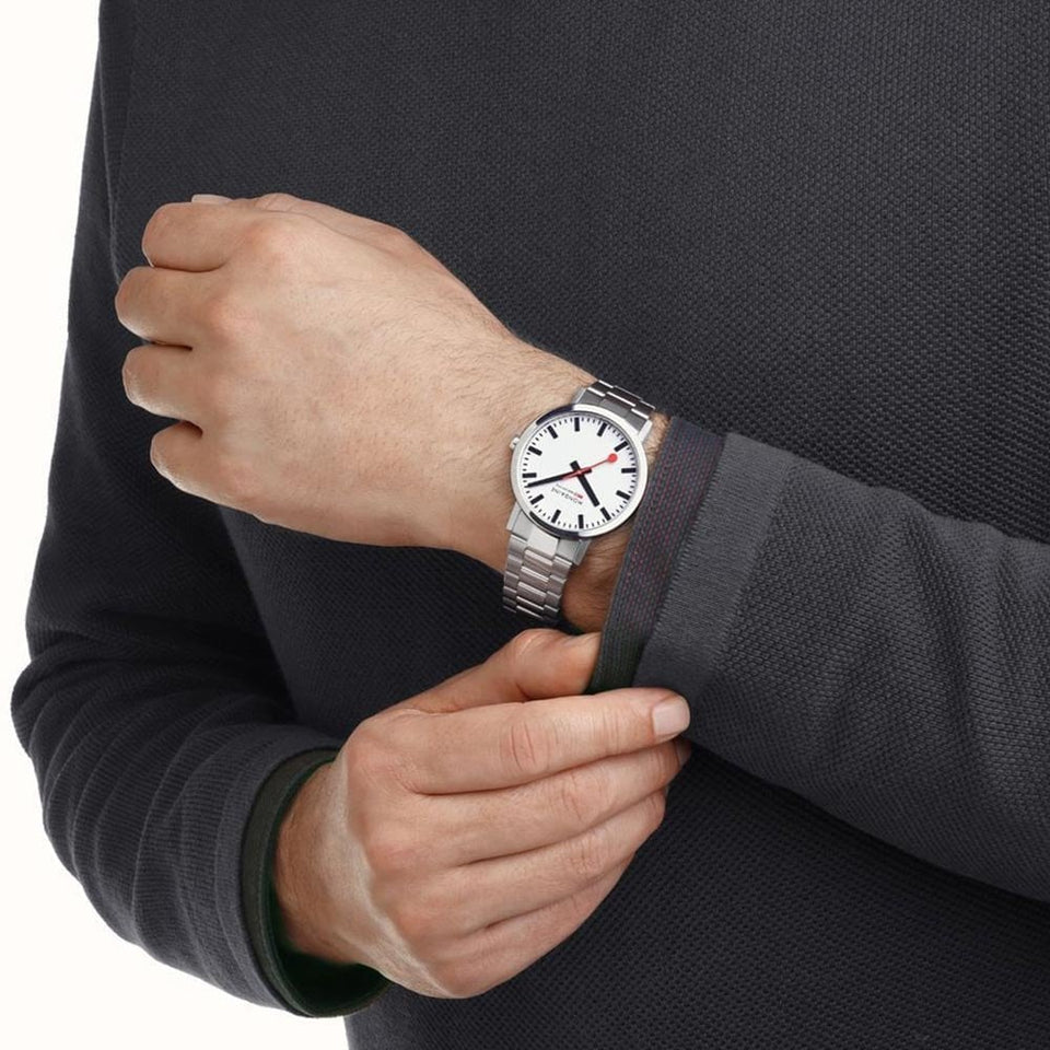 Mondaine Men's Classic White Dial 40mm Bracelet Watch