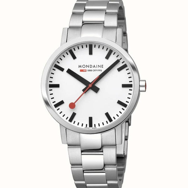 Mondaine Men's Classic White Dial 40mm Bracelet Watch