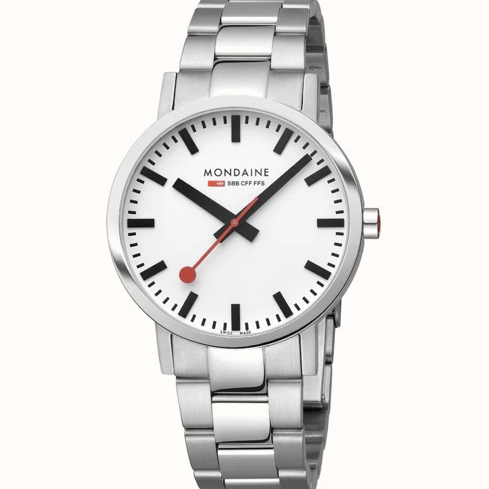 Mondaine Men's Classic White Dial 40mm Bracelet Watch