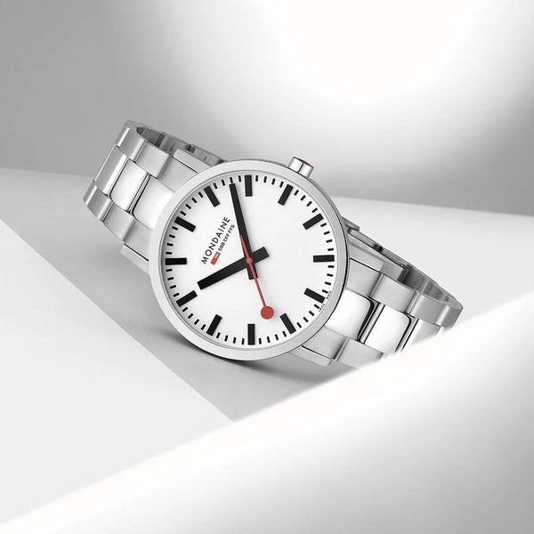 Mondaine Men's Classic White Dial 40mm Bracelet Watch