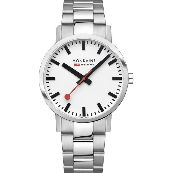 Mondaine Men's Classic White Dial 40mm Bracelet Watch