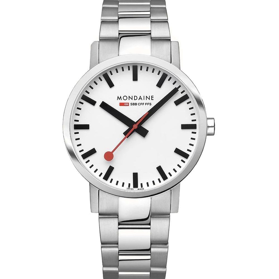 Mondaine Men's Classic White Dial 40mm Bracelet Watch