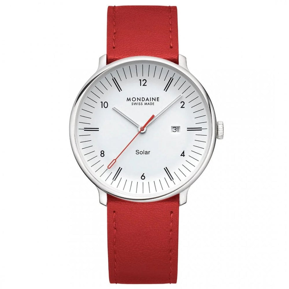 Mondaine Men's Doppio 41mm Red Vegan Leather Watch