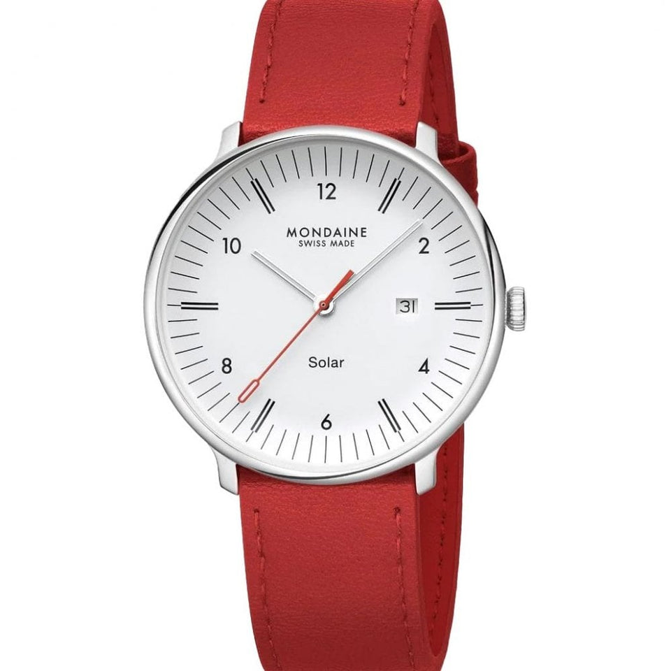 Mondaine Men's Doppio 41mm Red Vegan Leather Watch