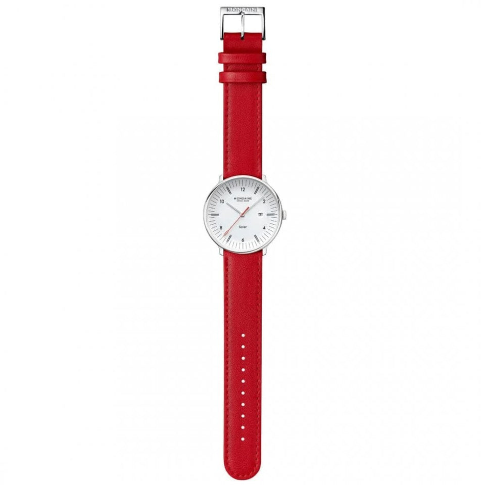 Mondaine Men's Doppio 41mm Red Vegan Leather Watch