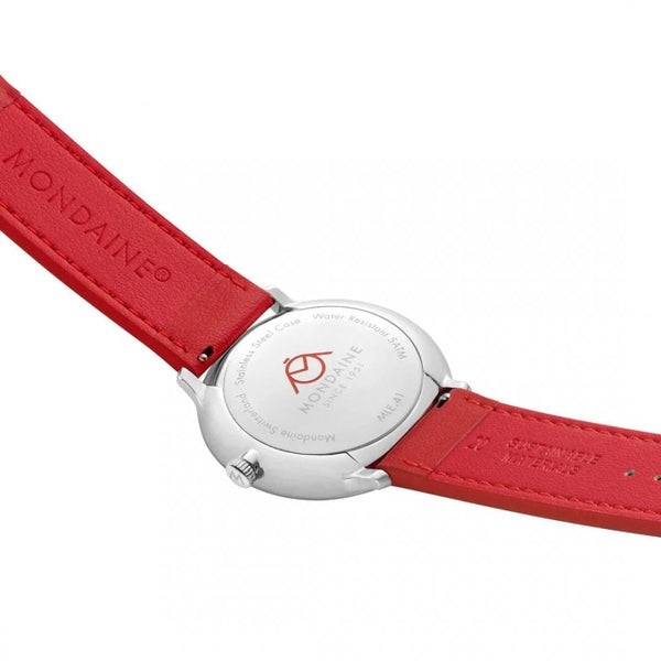 Mondaine Men's Doppio 41mm Red Vegan Leather Watch