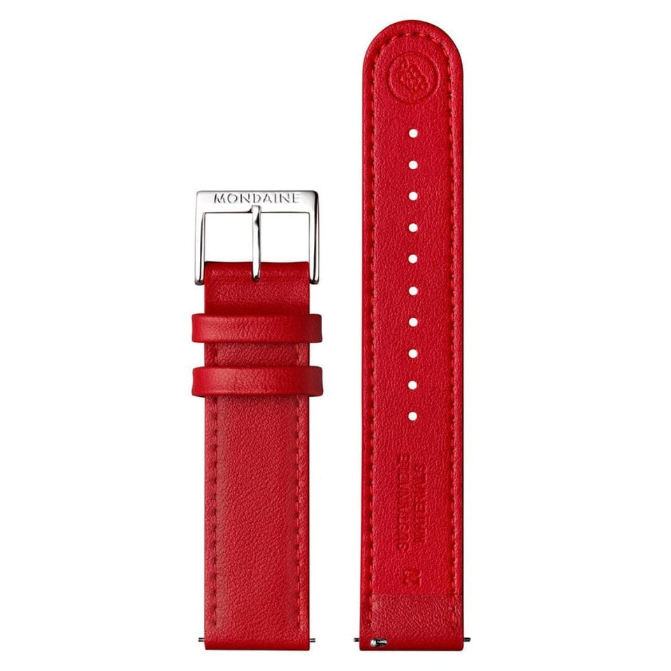 Mondaine Men's Doppio 41mm Red Vegan Leather Watch
