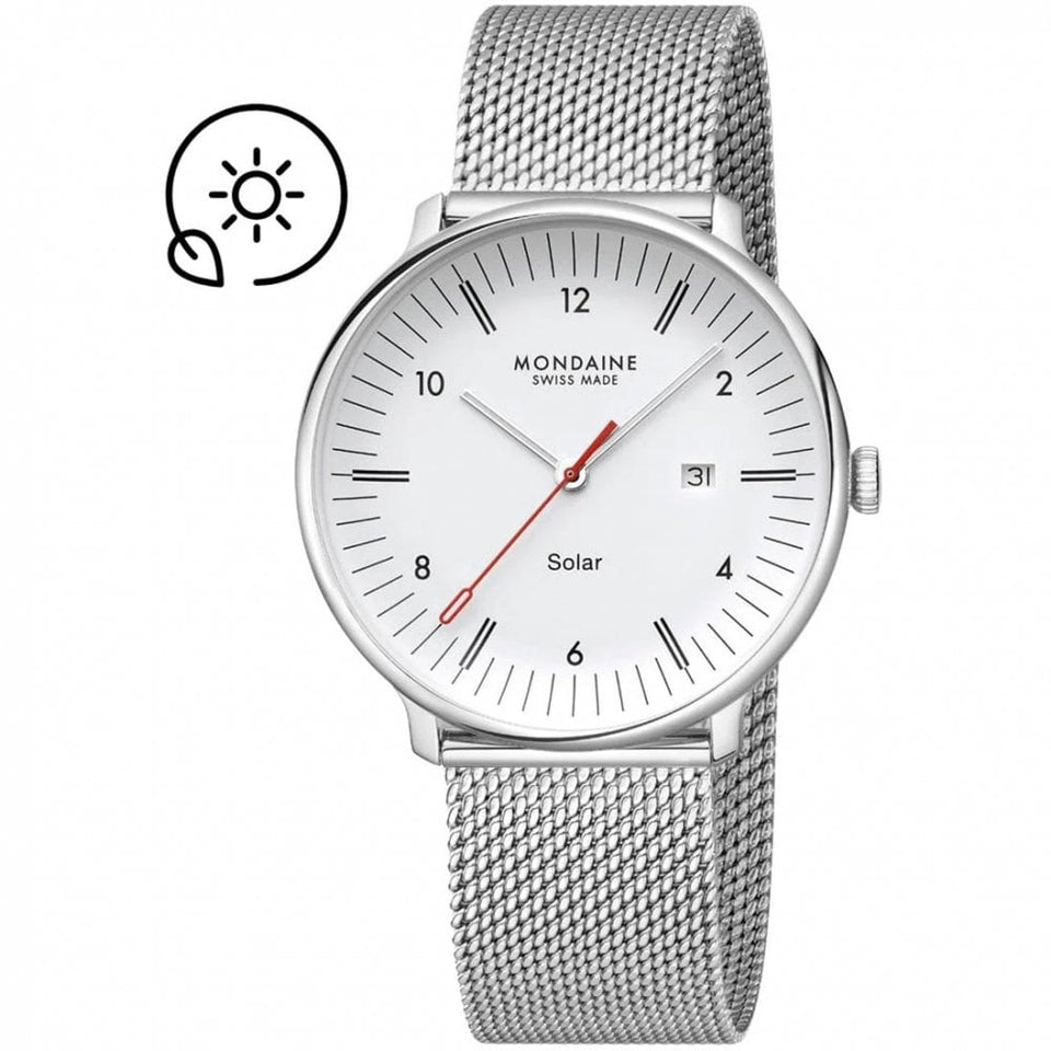 Mondaine Men's Doppio 41mm Solar Mesh Bracelet Watch