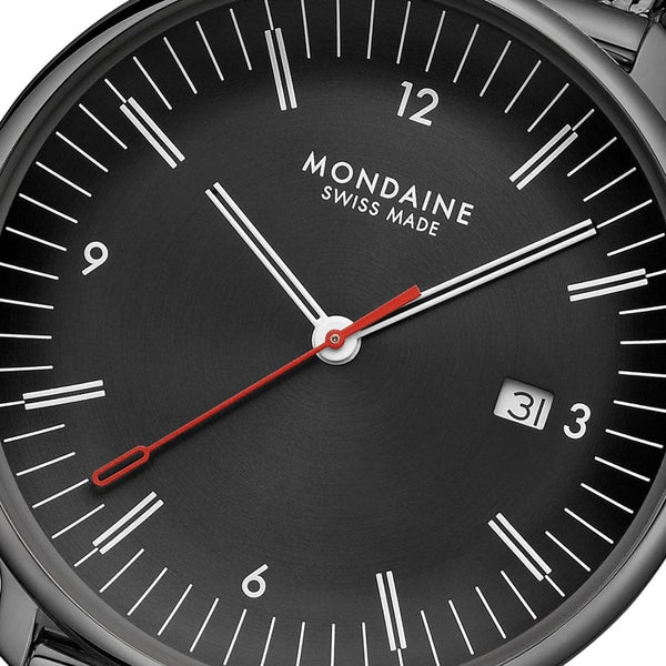 Mondaine Men's Doppio Black Dial Mesh Bracelet Watch