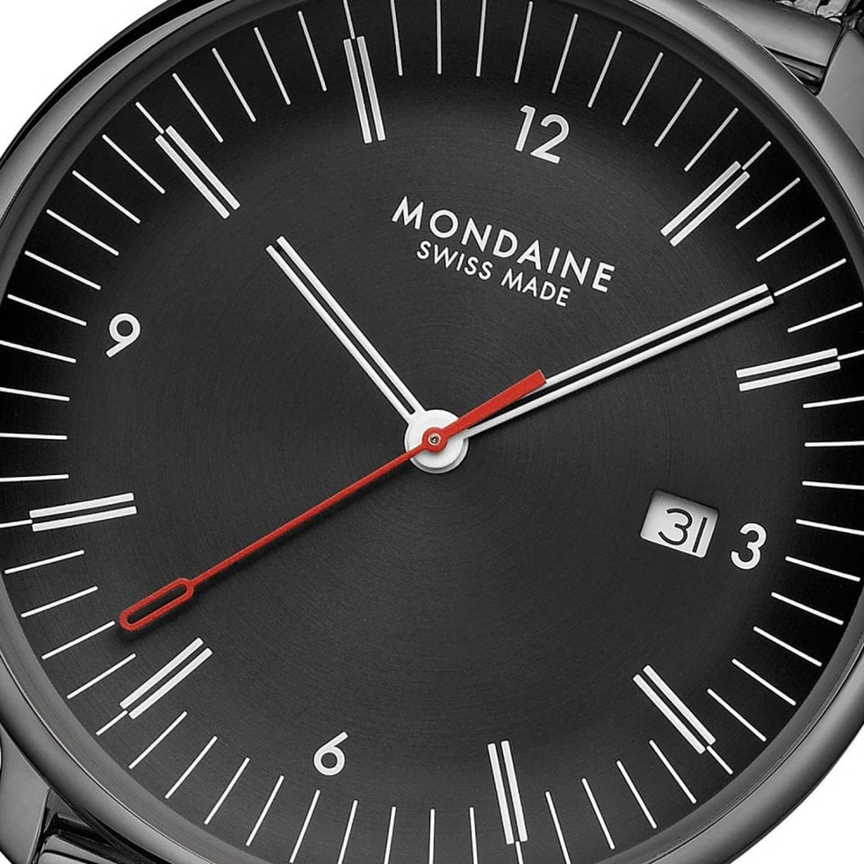 Mondaine Men's Doppio Black Dial Mesh Bracelet Watch