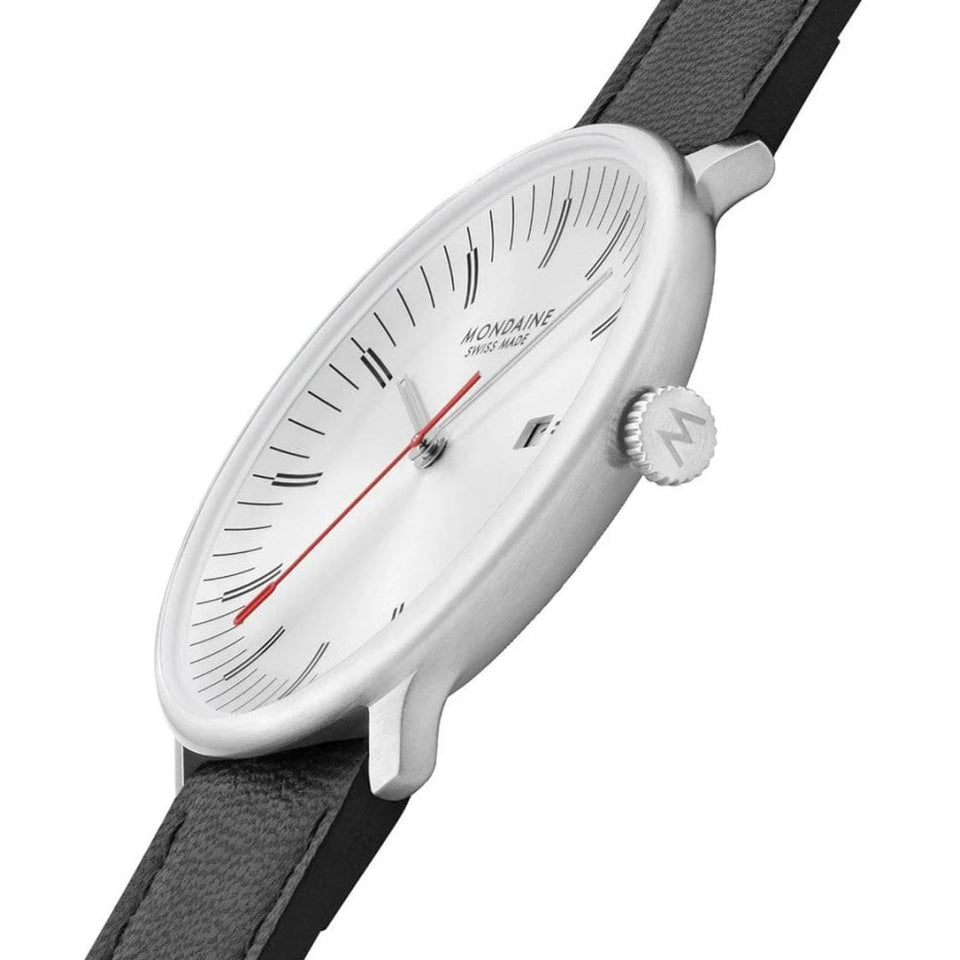 Mondaine Men's Doppio Black Vegan Grape Leather Watch