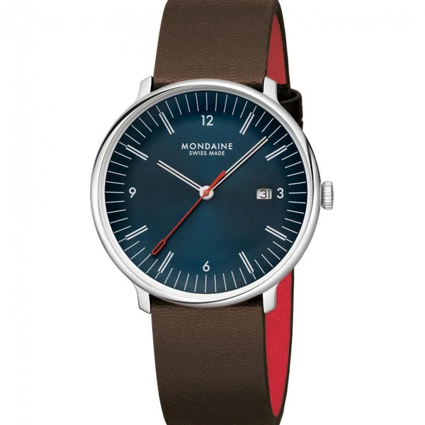 Mondaine Men's Doppio Blue Dial Brown Vegan Leather Watch