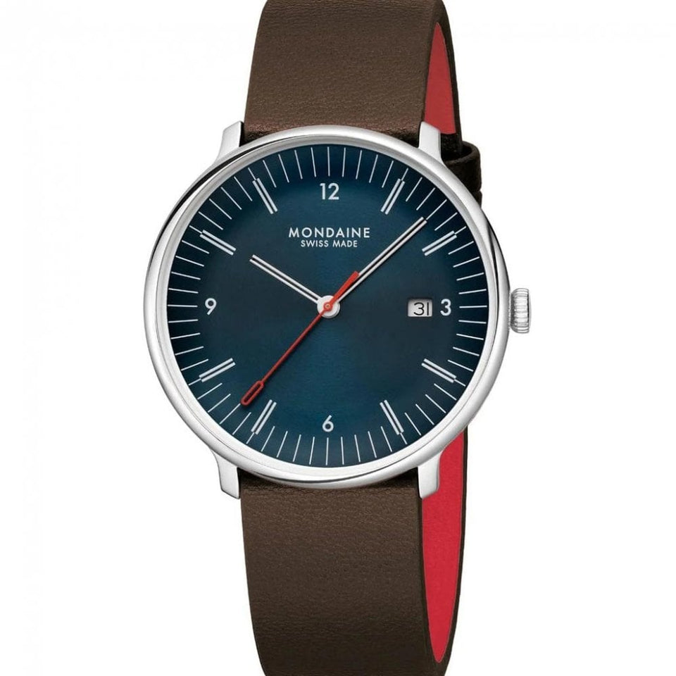 Mondaine Men's Doppio Blue Dial Brown Vegan Leather Watch