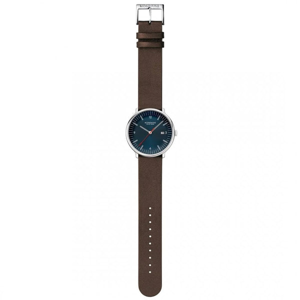 Mondaine Men's Doppio Blue Dial Brown Vegan Leather Watch