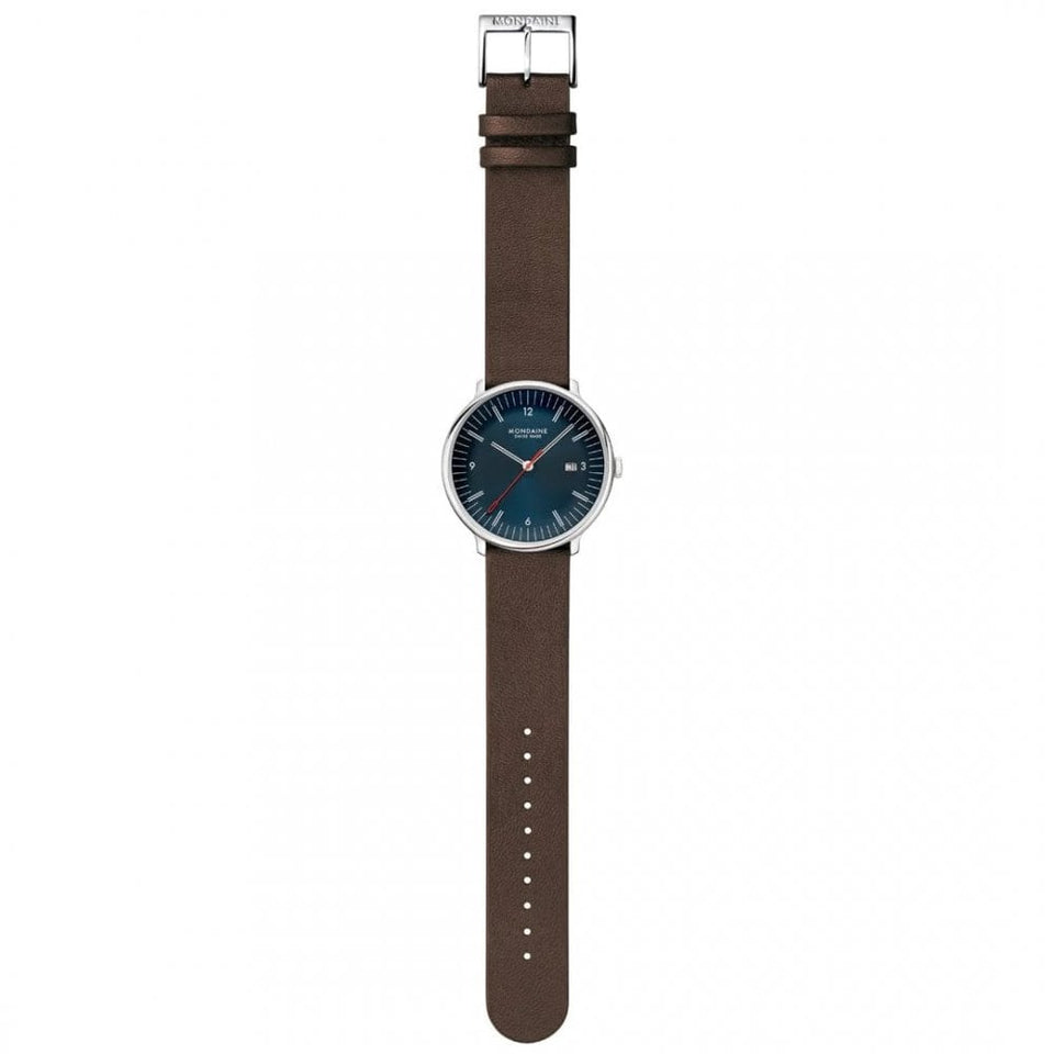 Mondaine Men's Doppio Blue Dial Brown Vegan Leather Watch