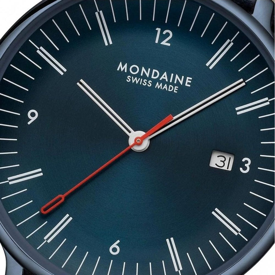 Mondaine Men's Doppio Blue Dial Vegan Apple Leather Watch