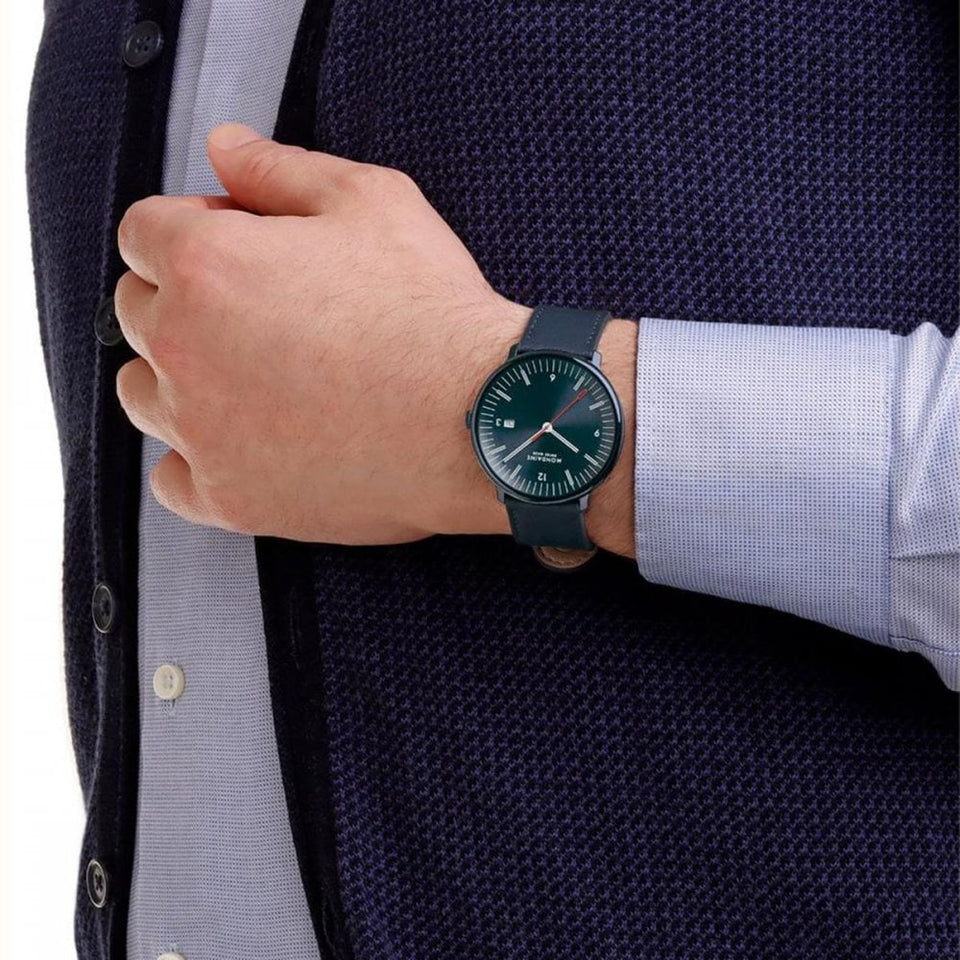 Mondaine Men's Doppio Blue Dial Vegan Apple Leather Watch