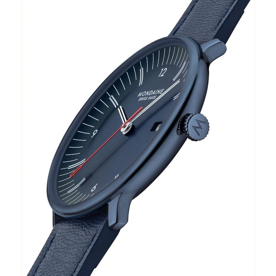 Mondaine Men's Doppio Blue Dial Vegan Apple Leather Watch