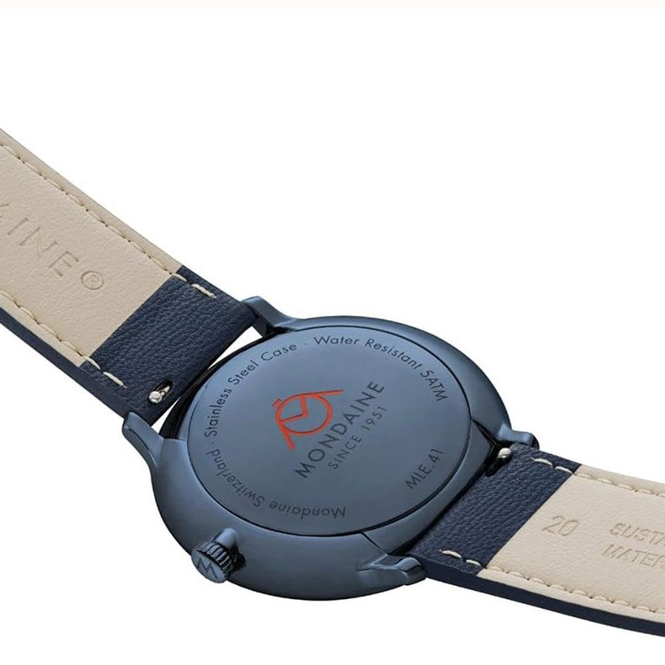 Mondaine Men's Doppio Blue Dial Vegan Apple Leather Watch