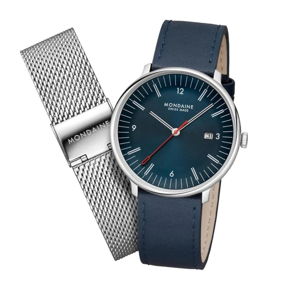 Mondaine Men's Doppio Blue Vegan Apple Leather Watch Set