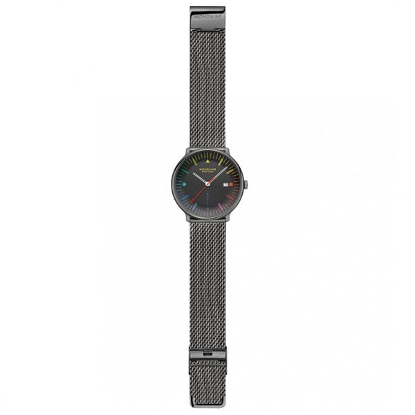 Mondaine Men's Doppio Multicoloured Black Dial Mesh Bracelet Watch
