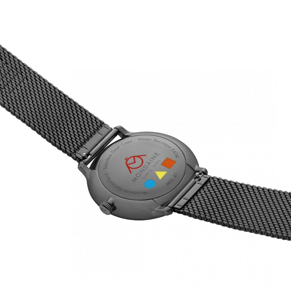 Mondaine Men's Doppio Multicoloured Black Dial Mesh Bracelet Watch