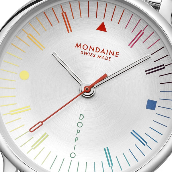Mondaine Men's Doppio Multicoloured Silver Dial Mesh Bracelet