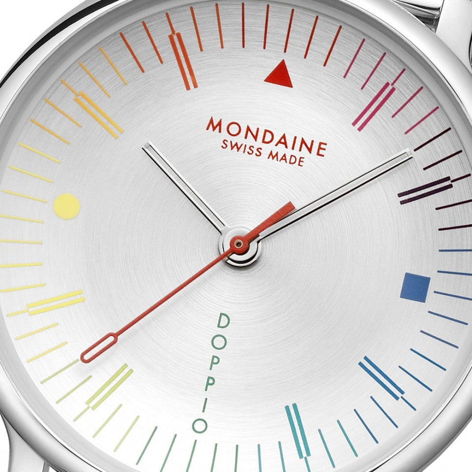 Mondaine Men's Doppio Multicoloured Silver Dial Mesh Bracelet